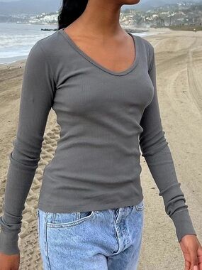 Brandy Melville Grey Ribbed Long Sleeve